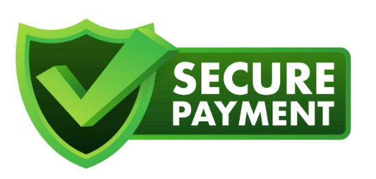 Green shield badge with a bold green checkmark and the words 'Secure Payment' indicating a trusted payment method.