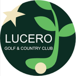 Lucero Golf & Country Club logo: white text on dark green circle with a beige star and green leaves signature design.